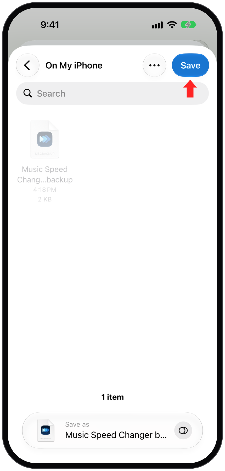 Save screen with the backup file name