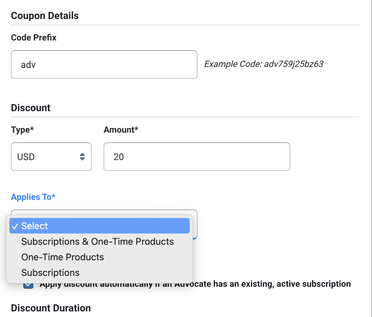 select product type