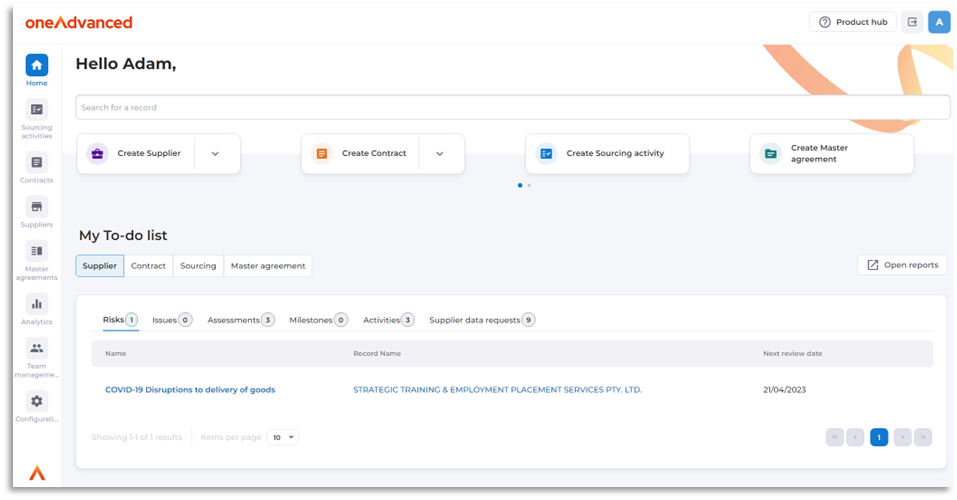 new action centre screen example
