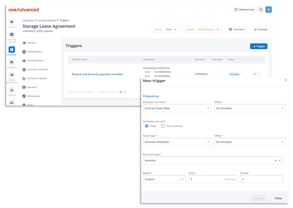 two screenshots of the trigger functionality