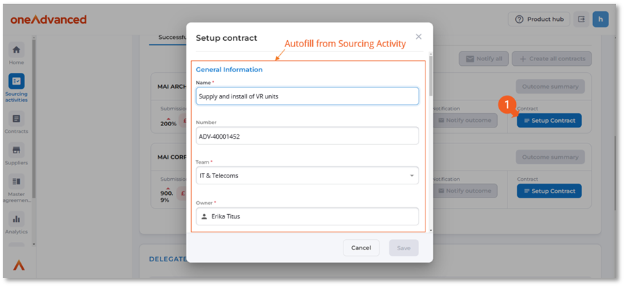 Screenshot showing auto filling of contract fields