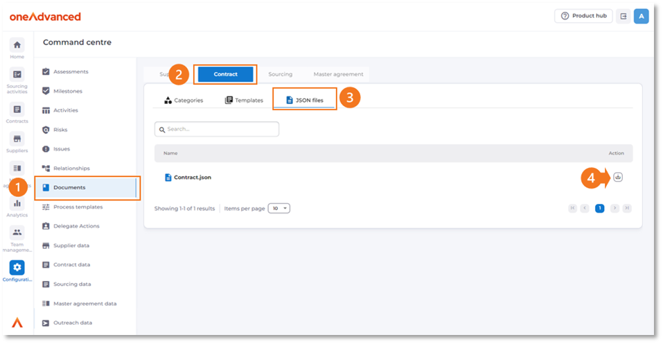location of download button in command centre for JSON file