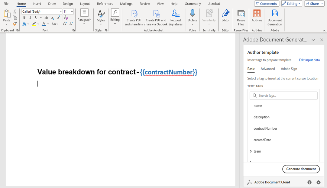 example of a formatted tag in MS word
