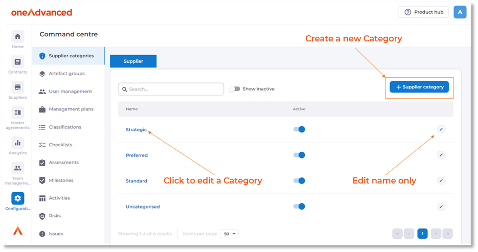 button to create or edit a supplier category