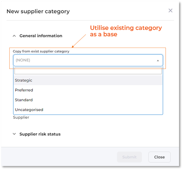 option to copy from existing category