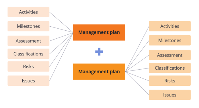 Diagram showing relationship of artefacts to management plans
