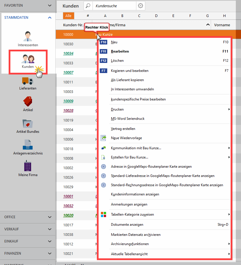 Kontextmenü Anschicht