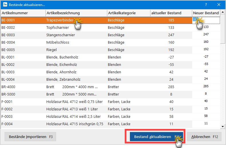 Bestände aktualisieren