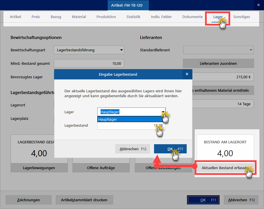 Lagerbestand ändern