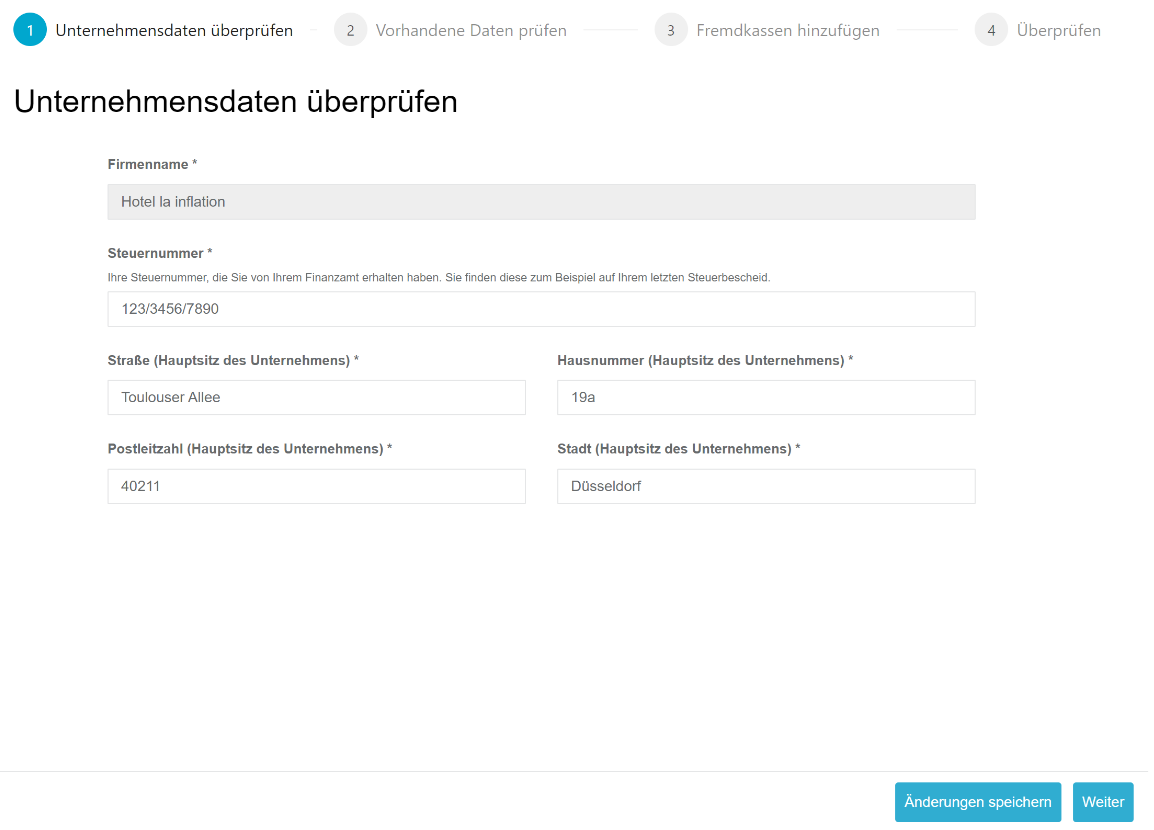 Unternehmensdaten überprüfen