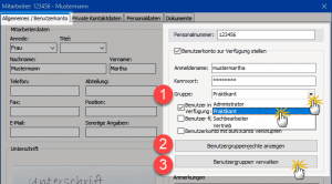 Benutzergruppe einem Mitarbeiter zuweisen WISO MeinBüro