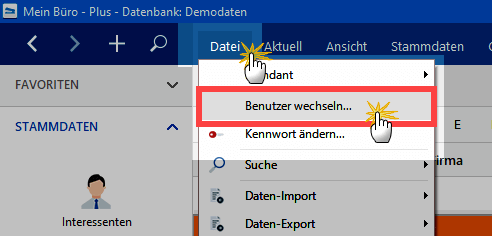 Benutzer wechseln in WISO MeinBüro