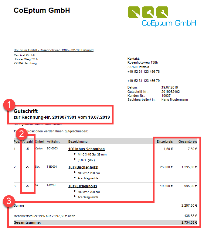 Stornorechnung Gutschrift