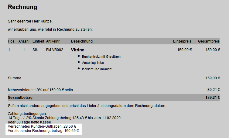 Kundenguthaben auf Rechnung verrechnen