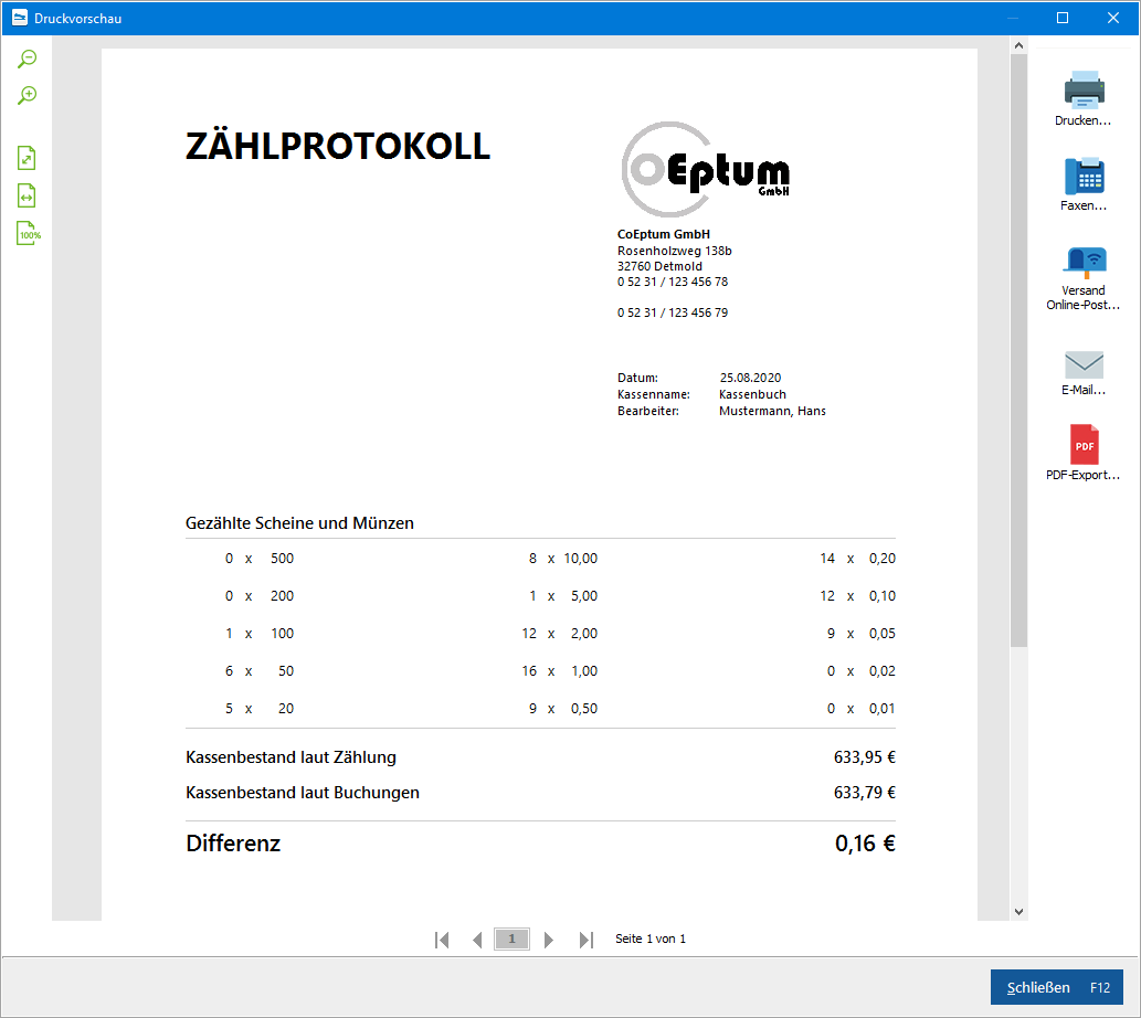 Druckvorschau-Zählprotokoll