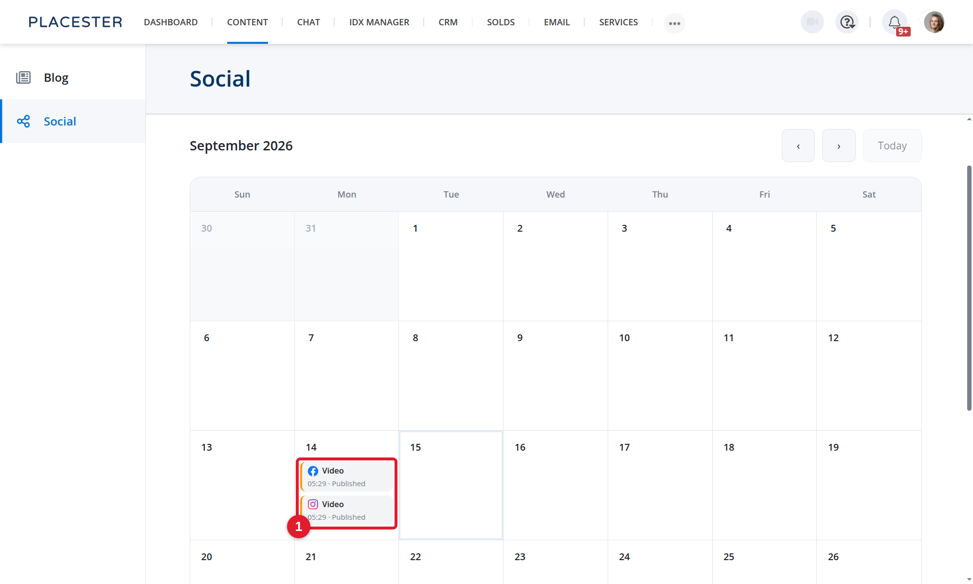 The Social calendar month view