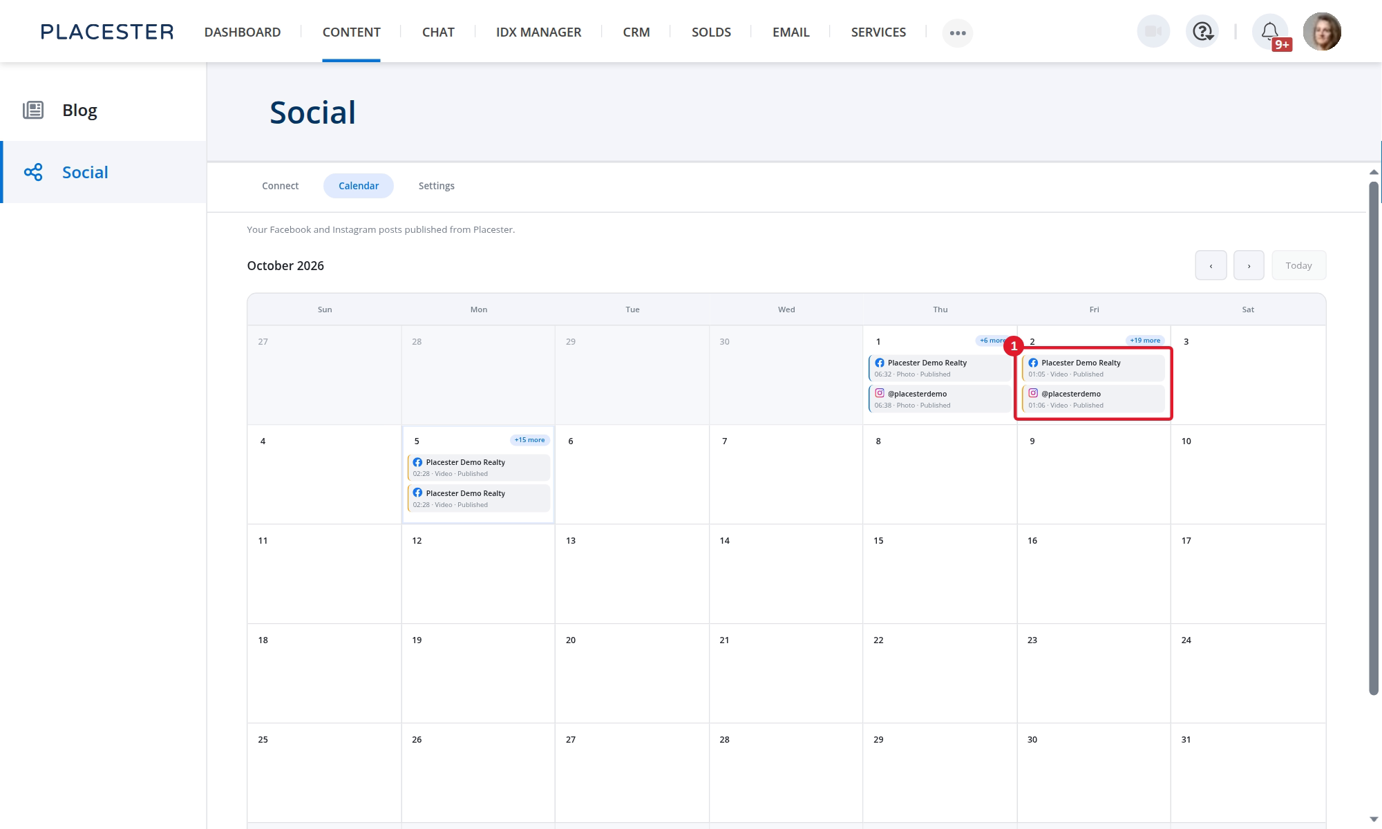 The Social calendar month view