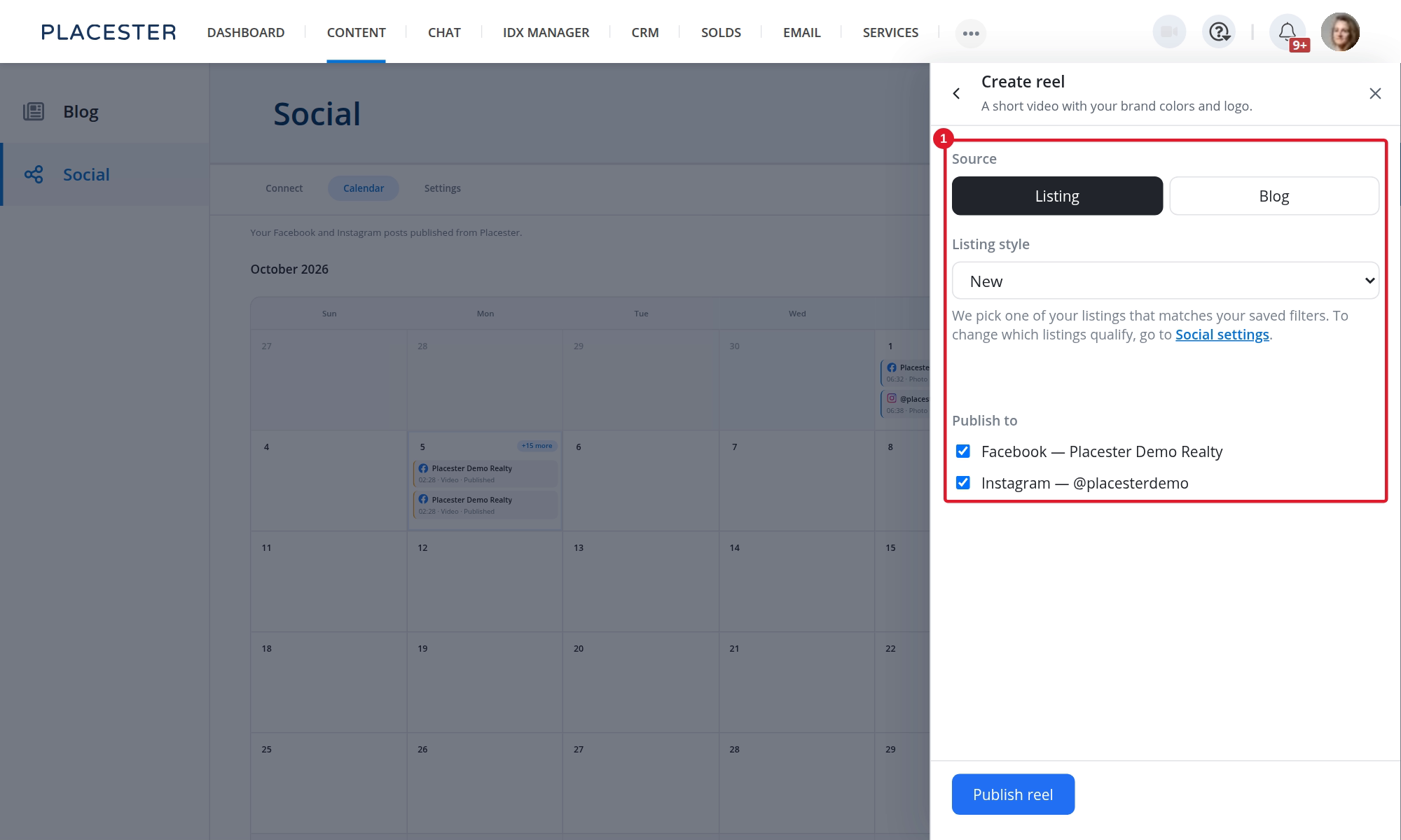 Creating a listing Reel