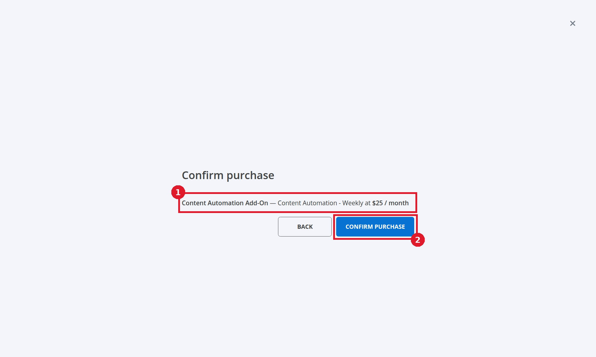 Content Automation purchase confirmation