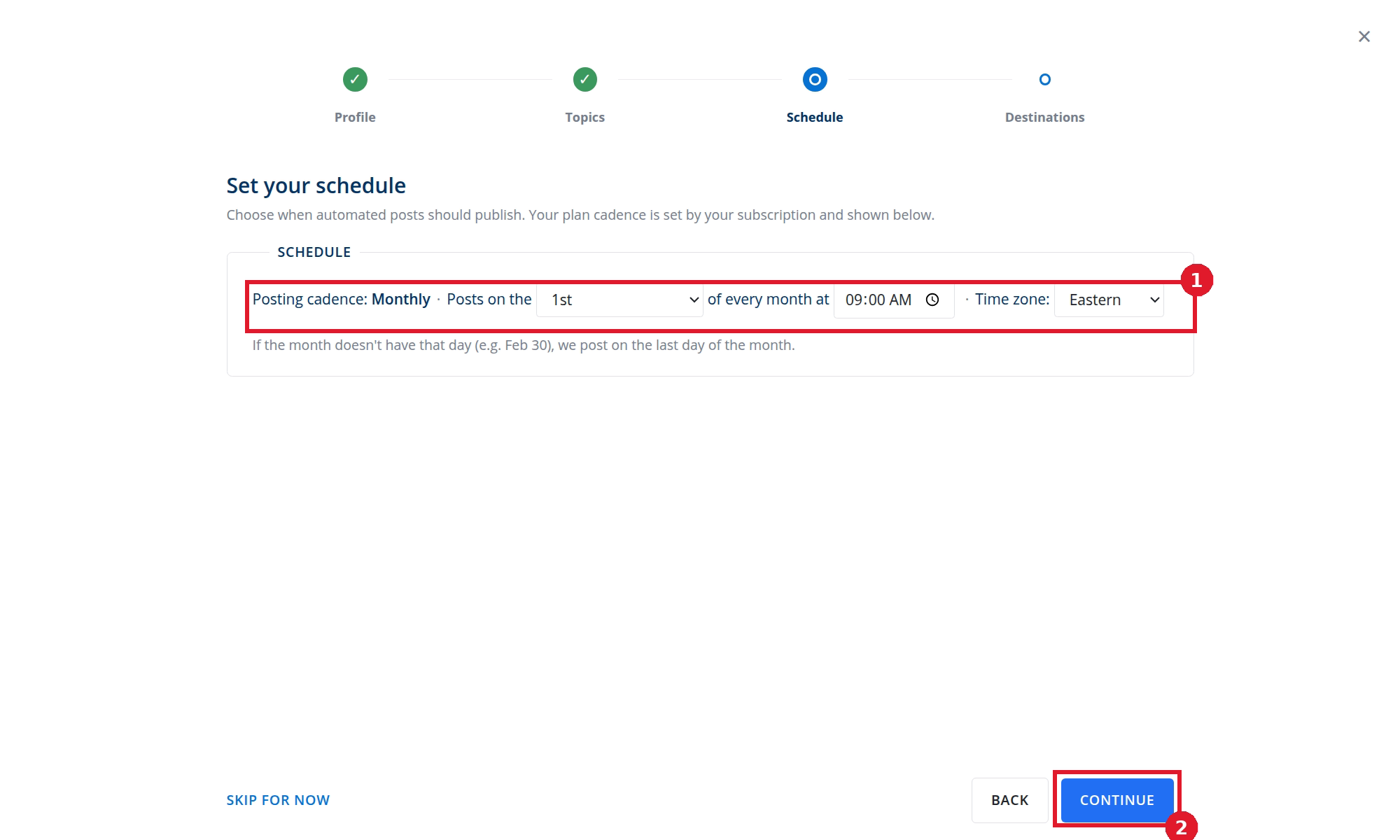 Monthly schedule in Content Automation setup