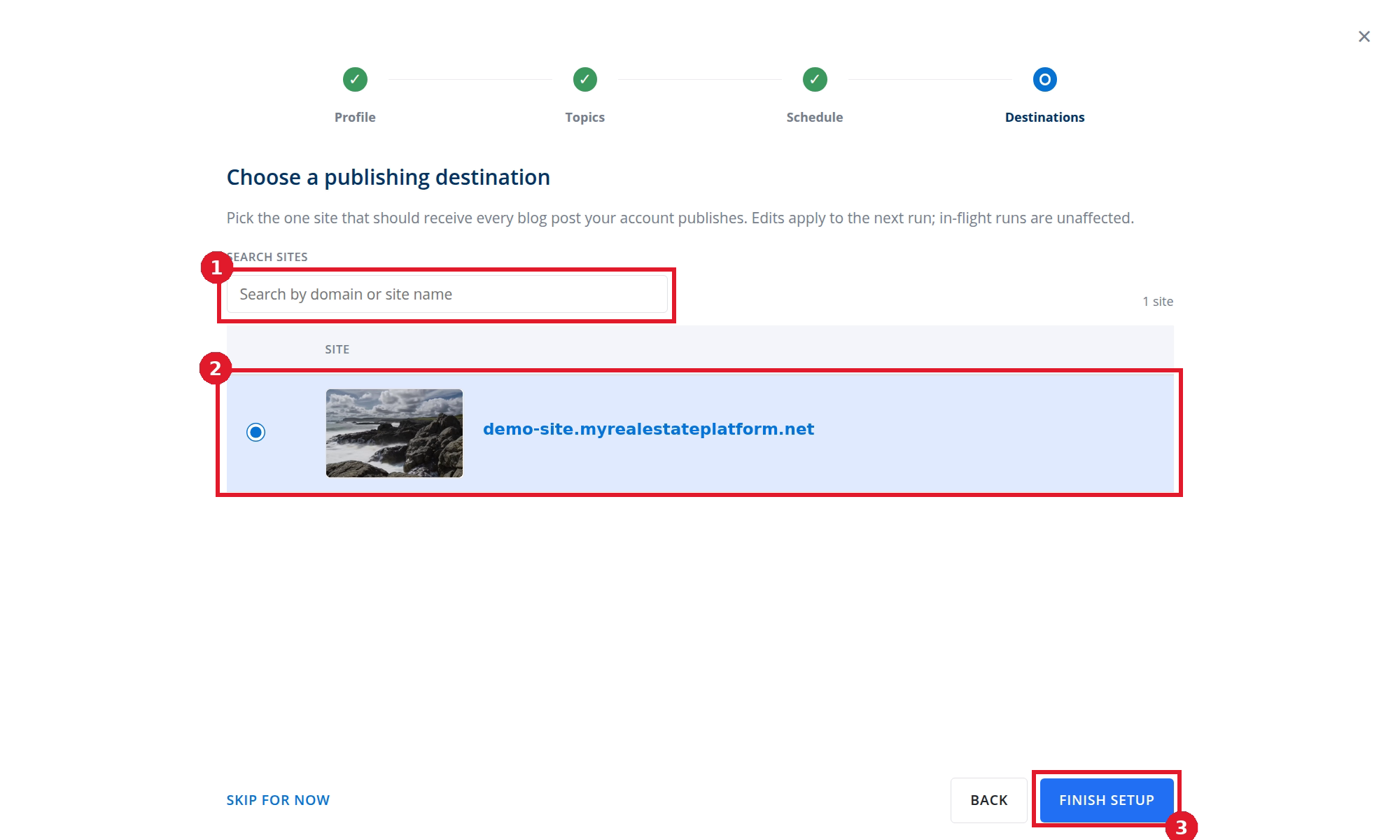 Publishing destination in Content Automation setup