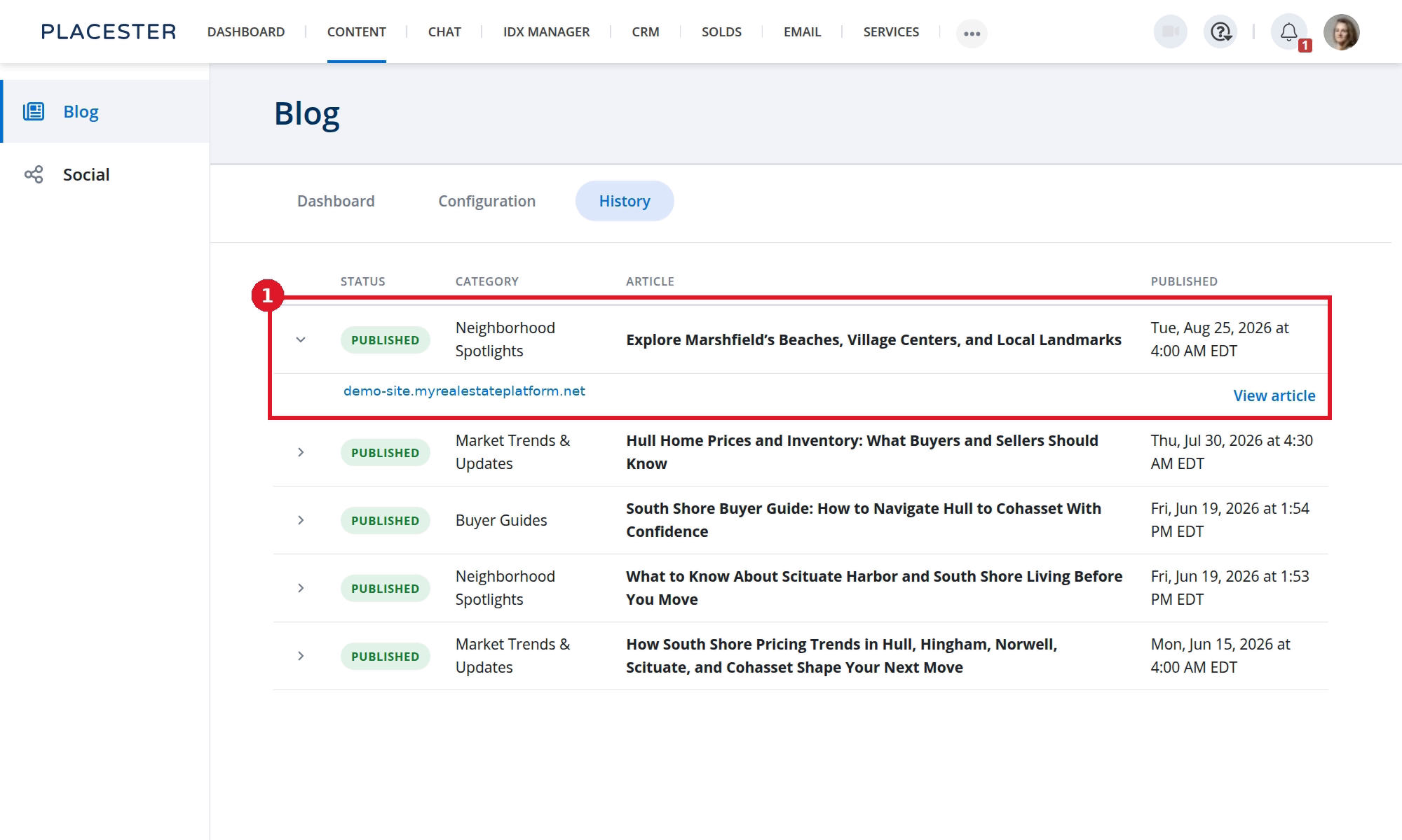 Expanded published row in Content Automation History