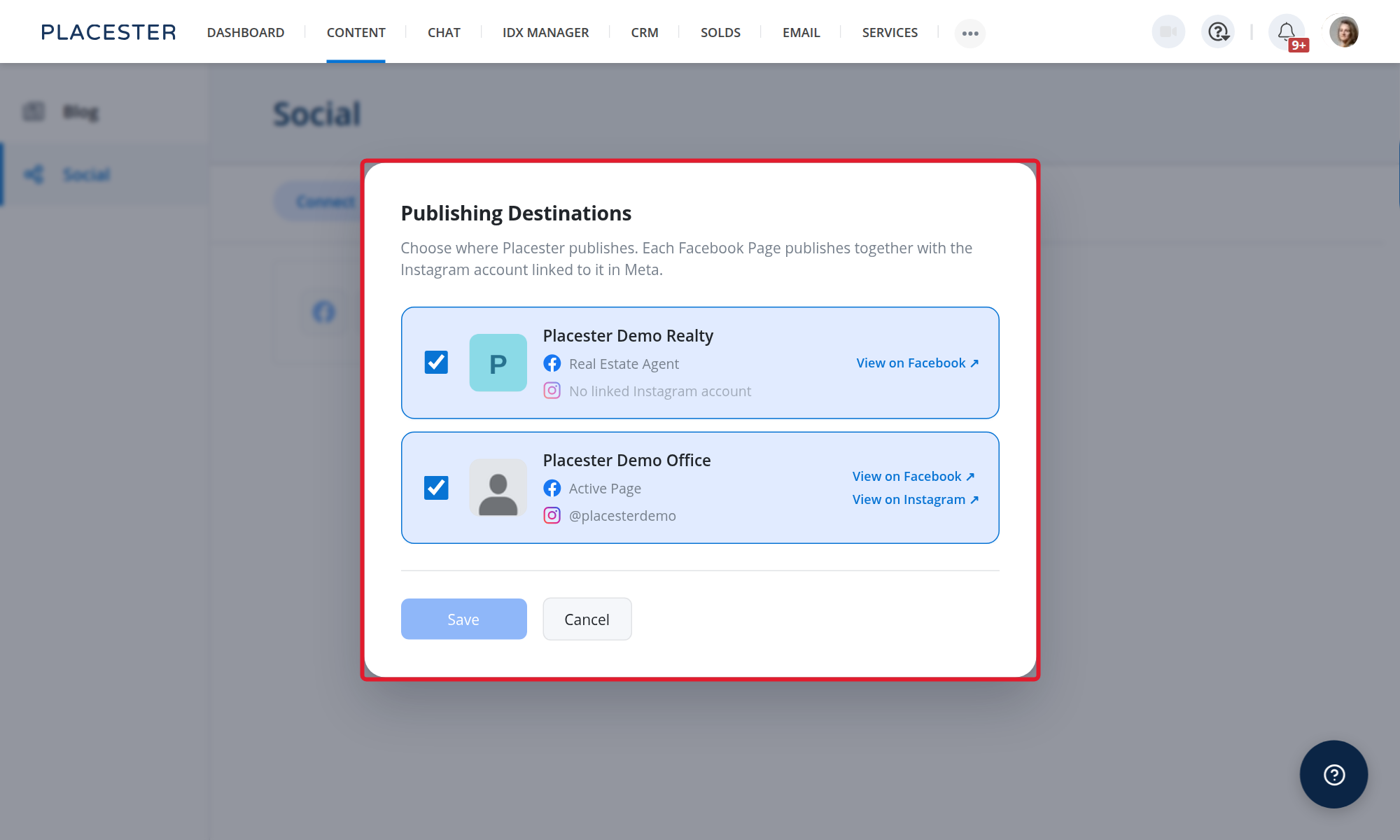 Choosing which Facebook Pages publish
