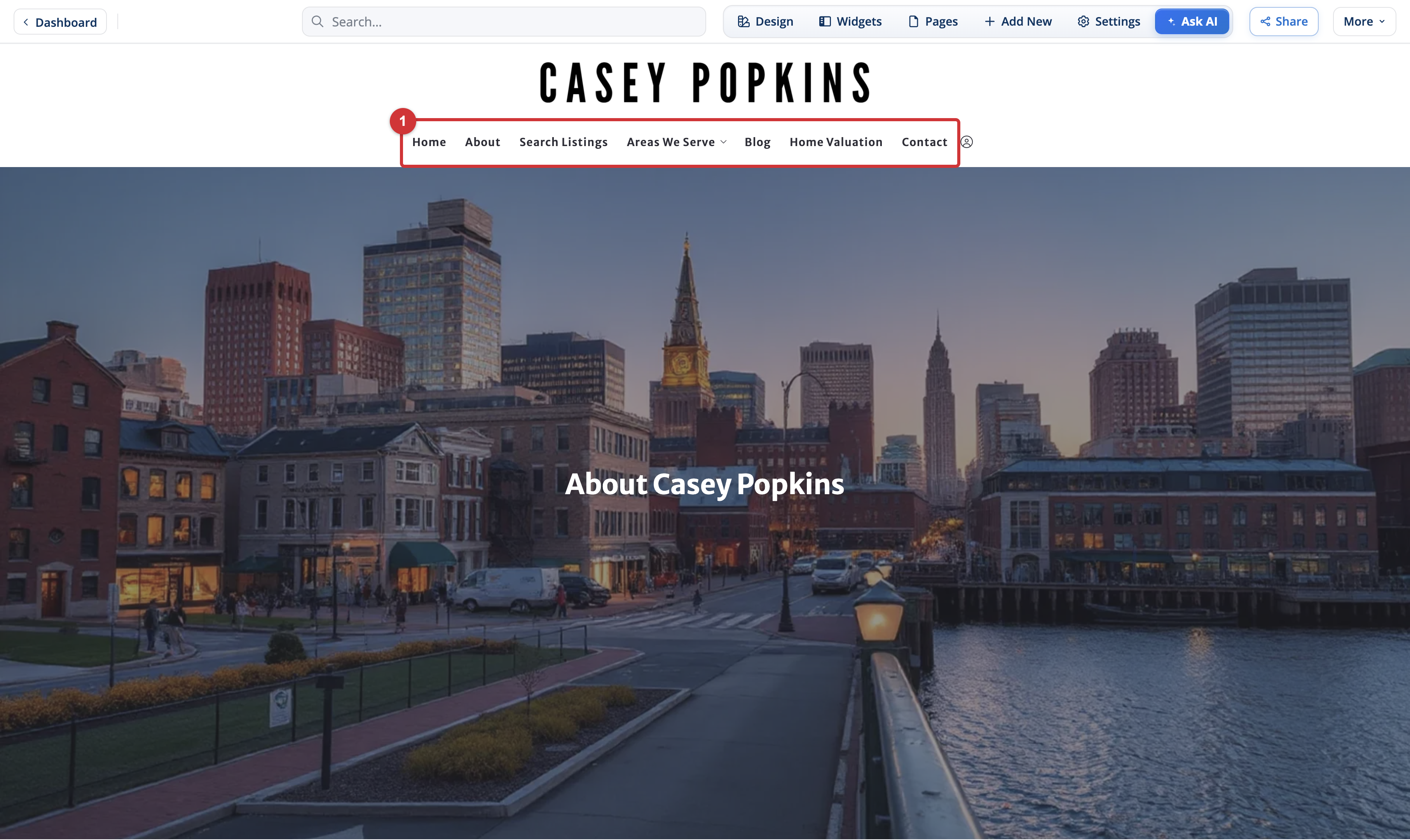 Using the site navigation to open a page