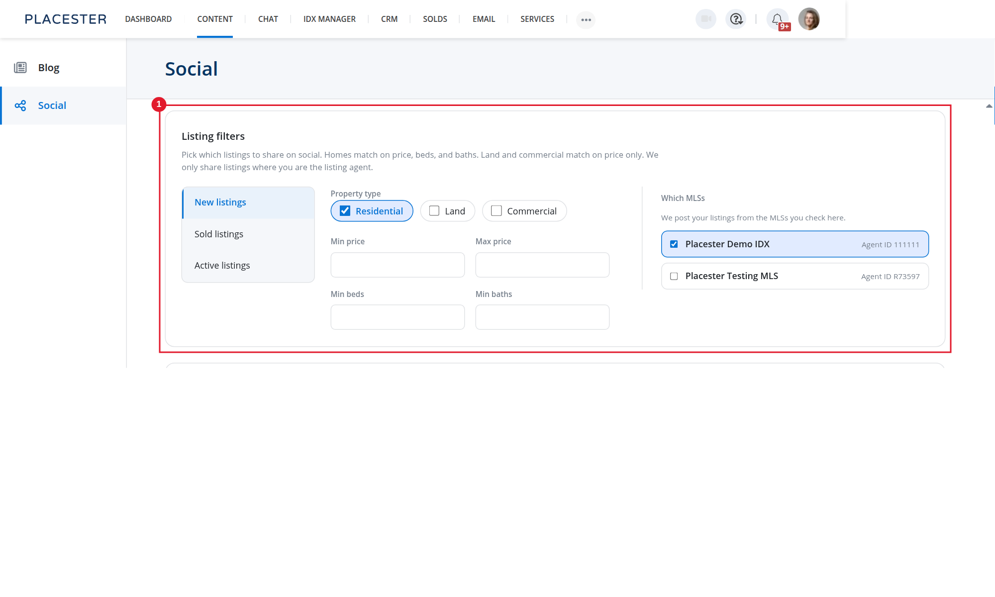 Listing filters in Social settings