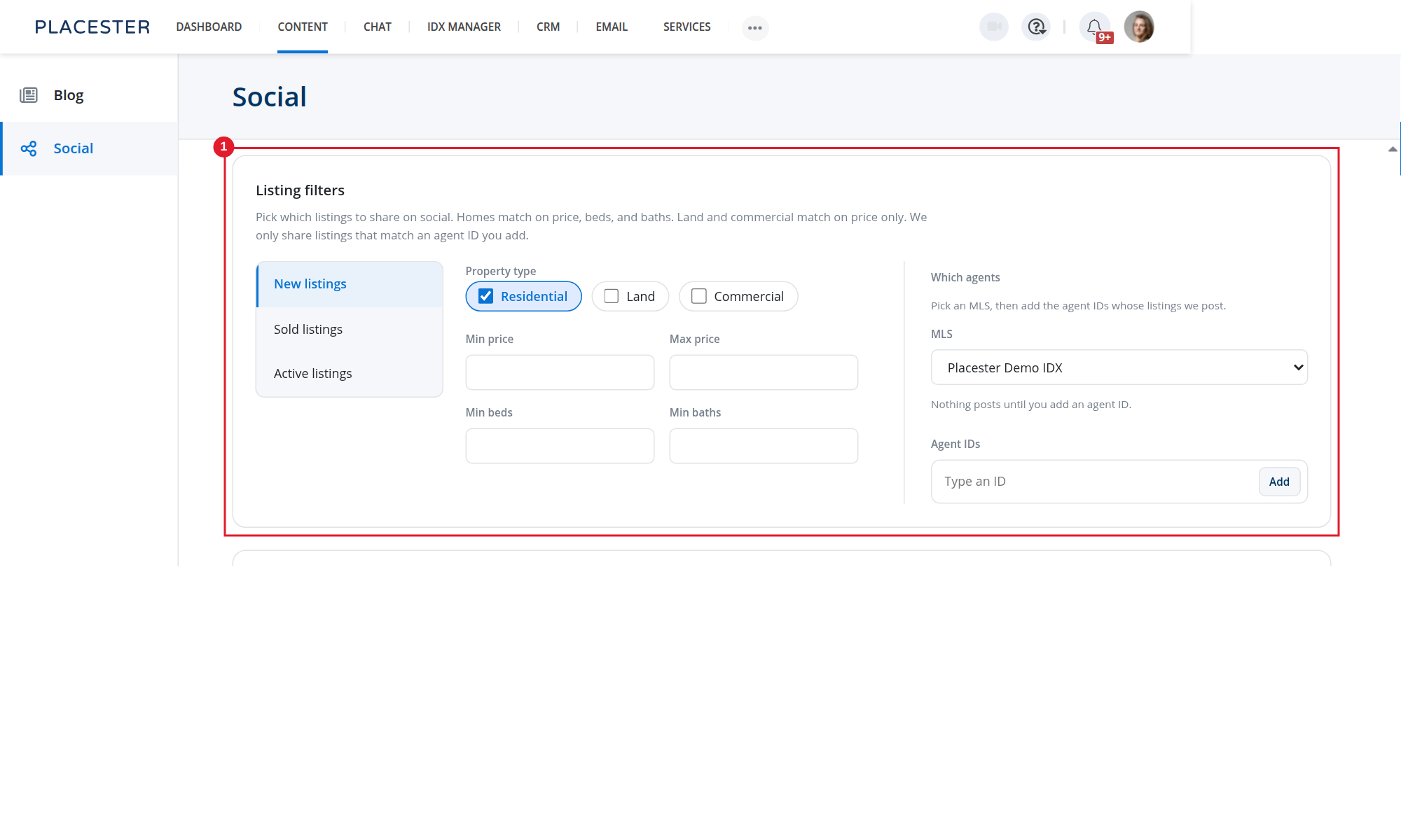 Listing filters for a team account