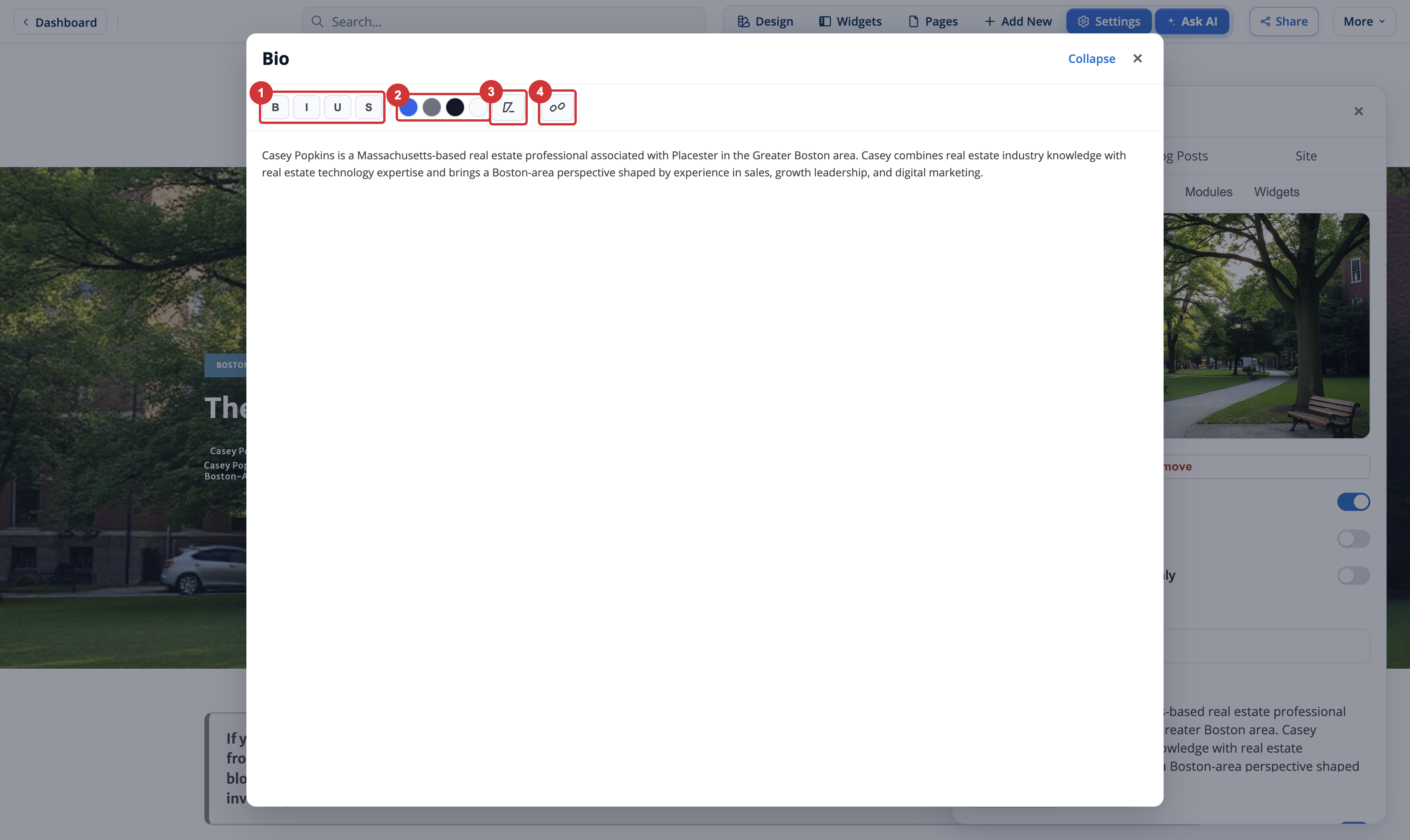 The formatting toolbar in the rich-text editor