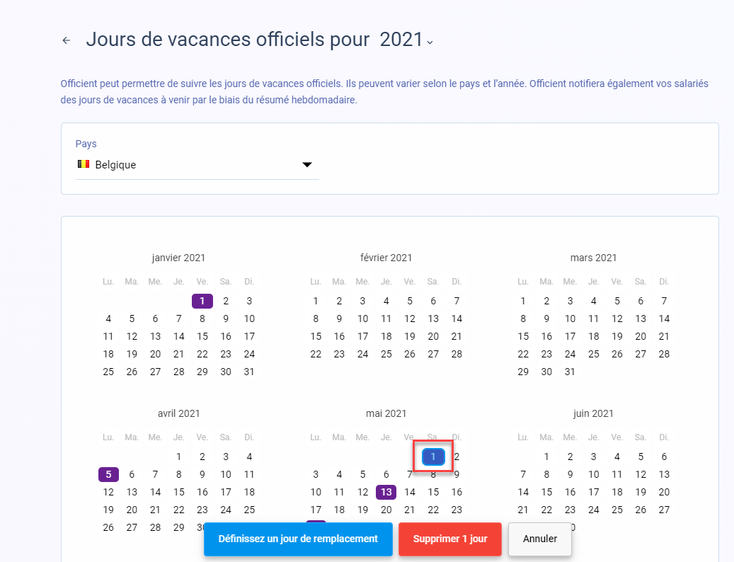 Fixer les jours fériés et les jours de remplacement - Officient Centre ...