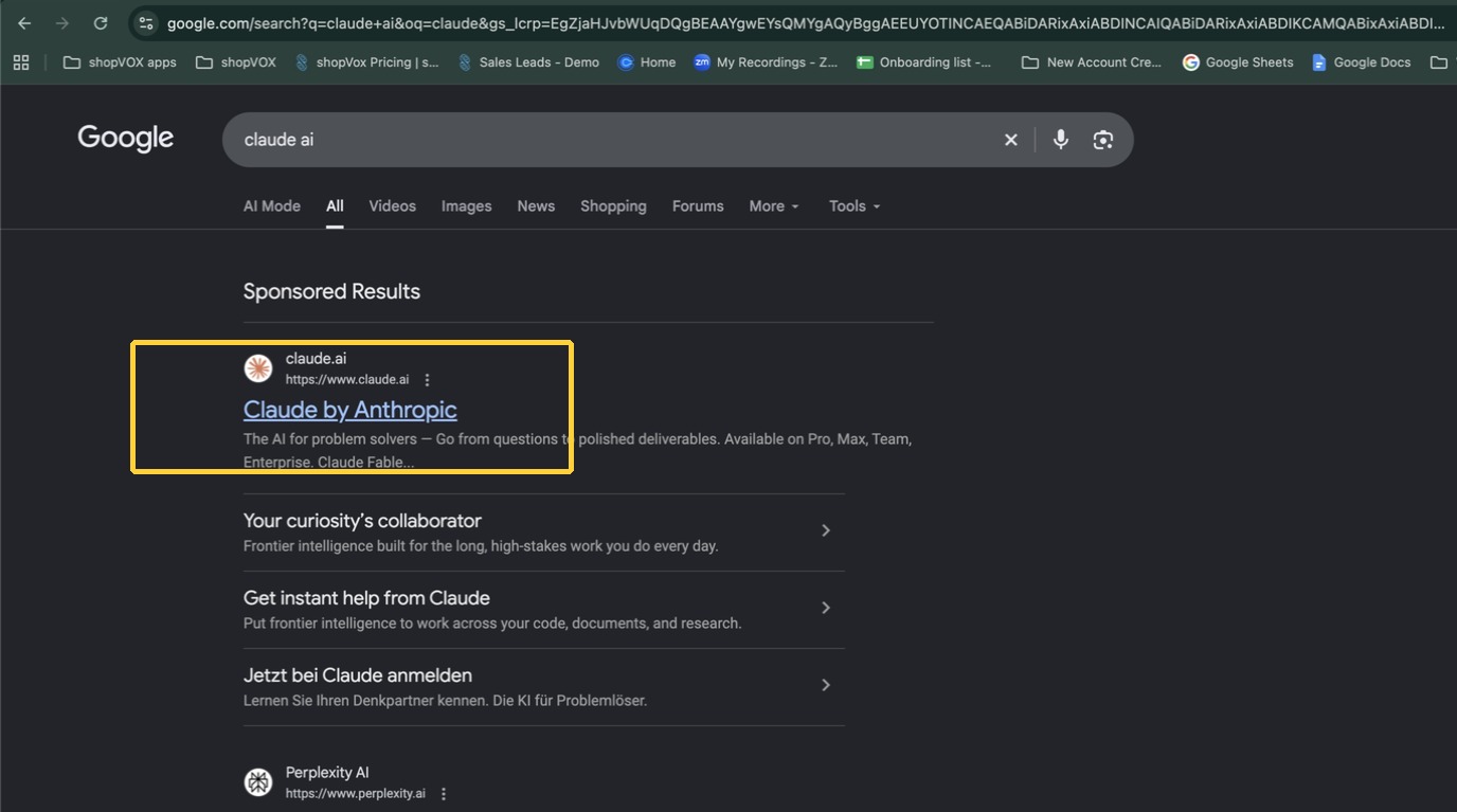 Google search result for Claude by Anthropic