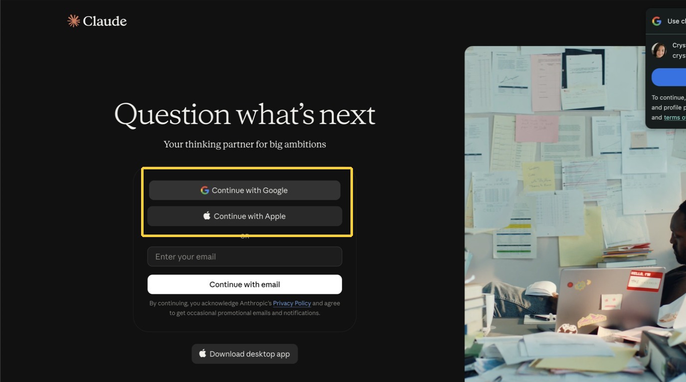 Claude sign-up page