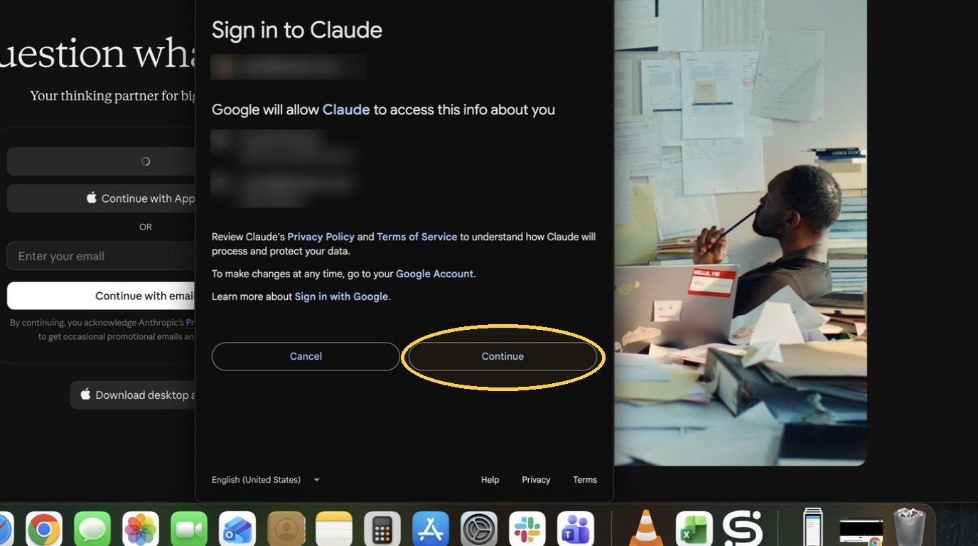 Google sign in to Claude consent screen