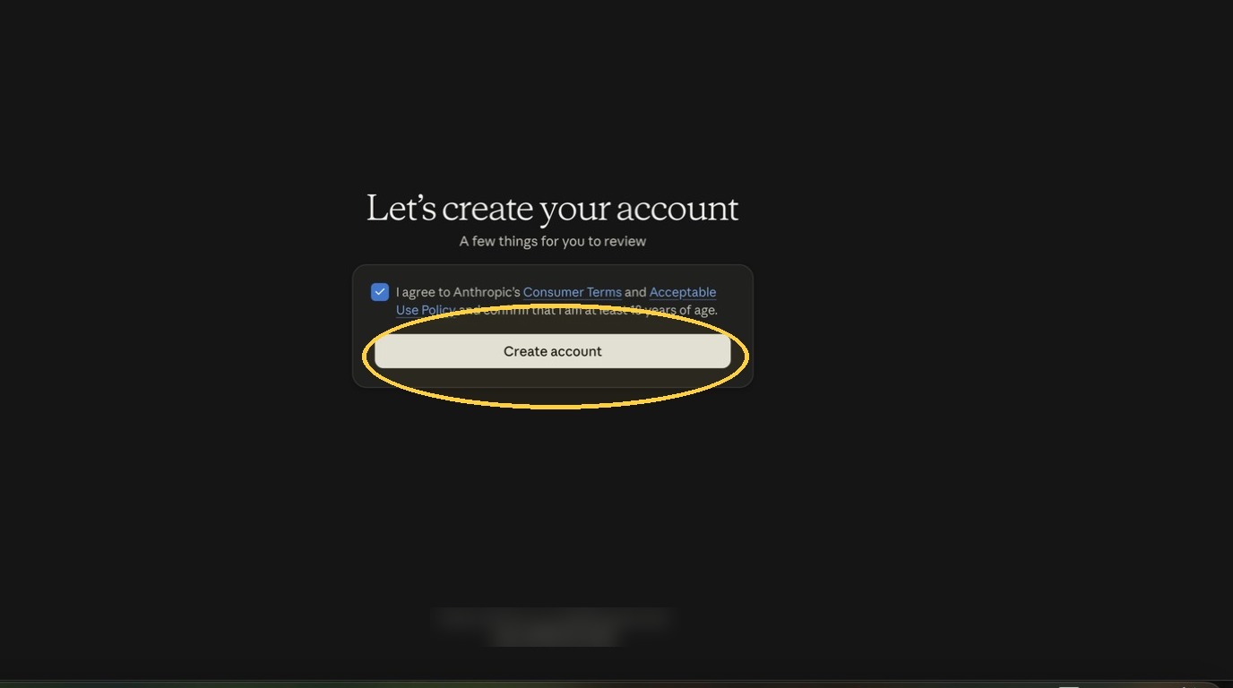 Create account button