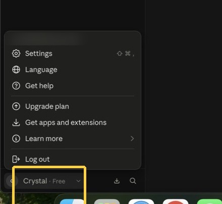 Profile menu