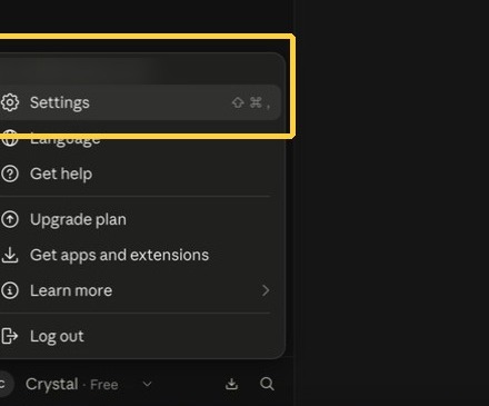 Settings menu item