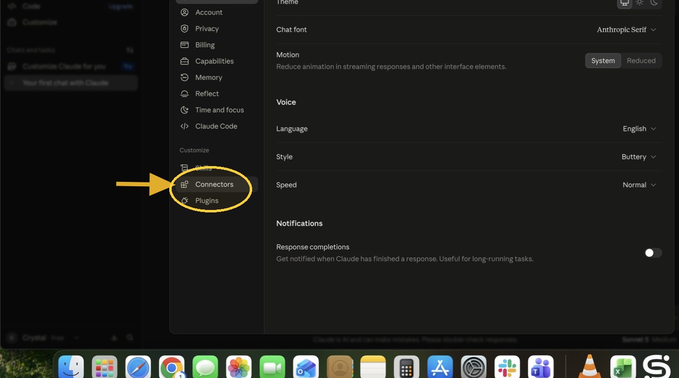 Connectors in settings