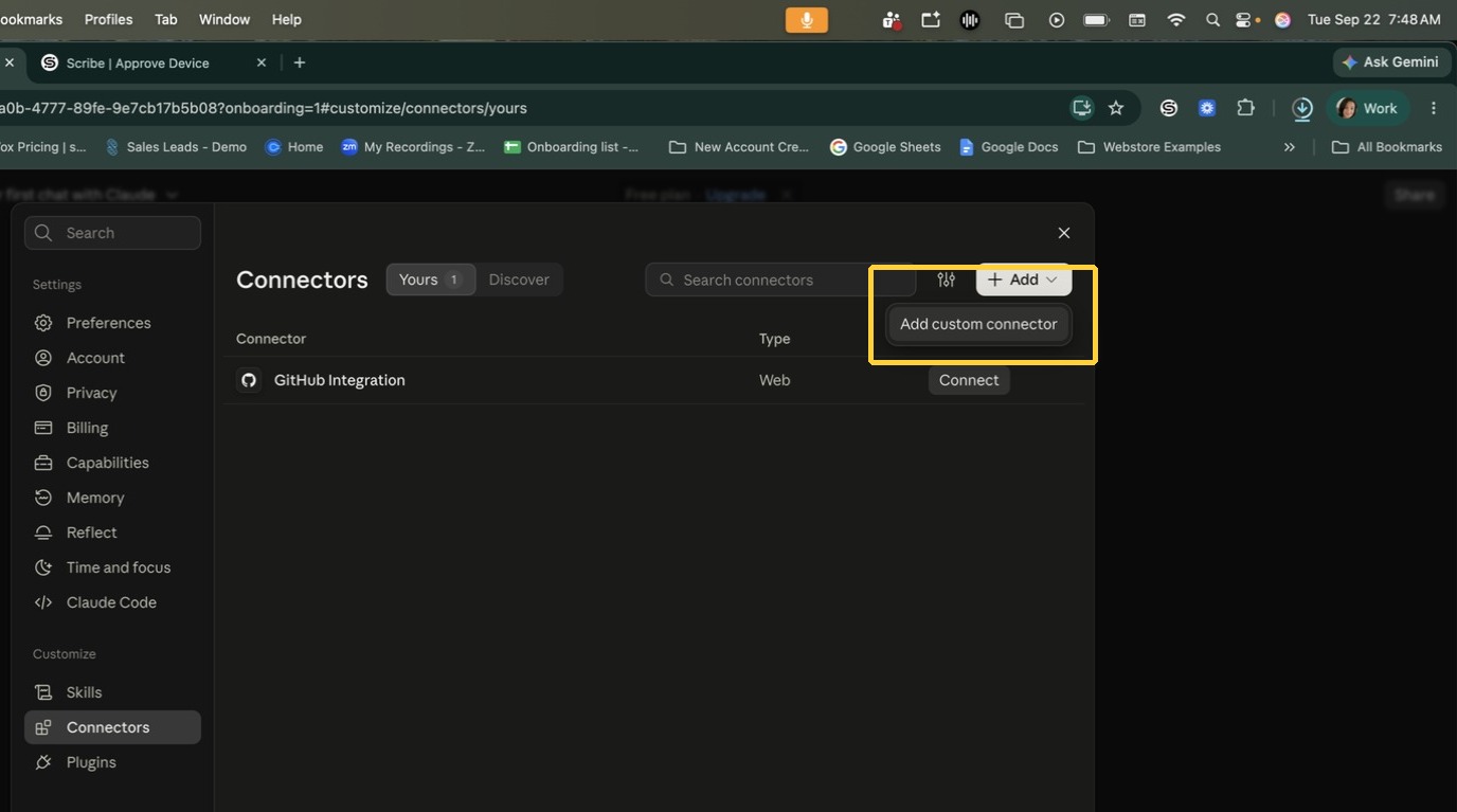 Add custom connector menu