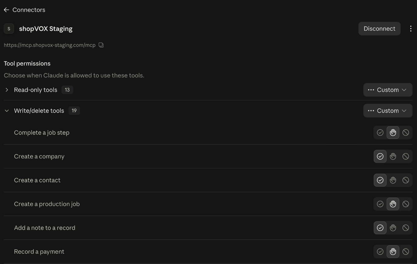 Tool permissions screen