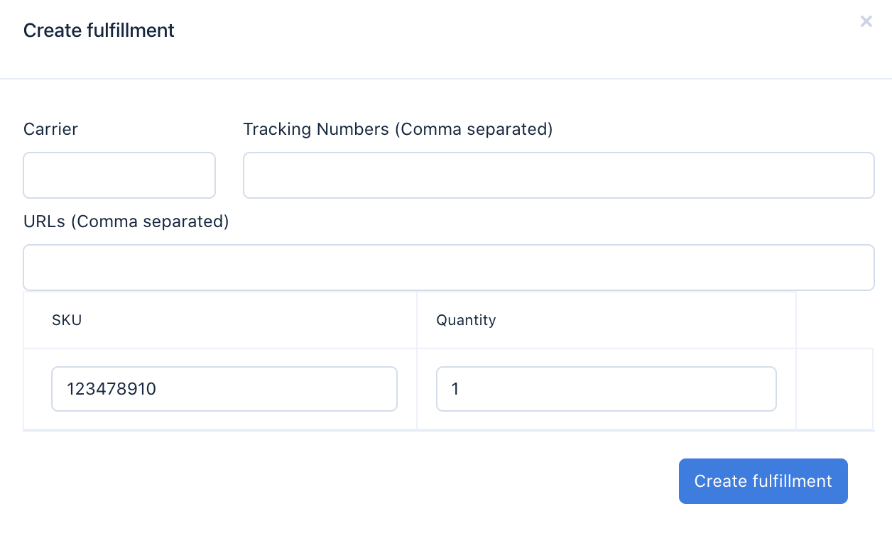 Manual Fulfillment Modal Form 