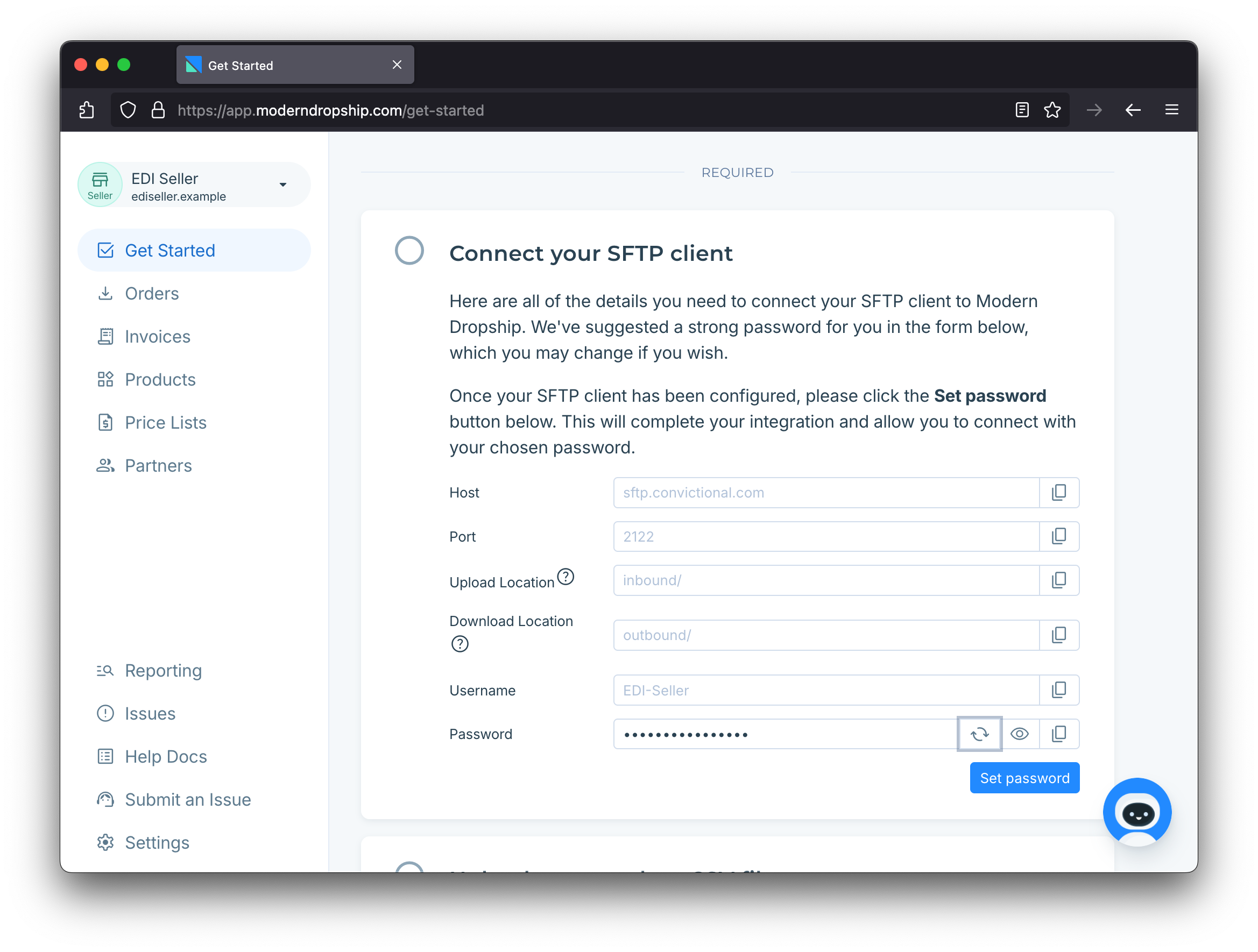 Create SFTP credentials