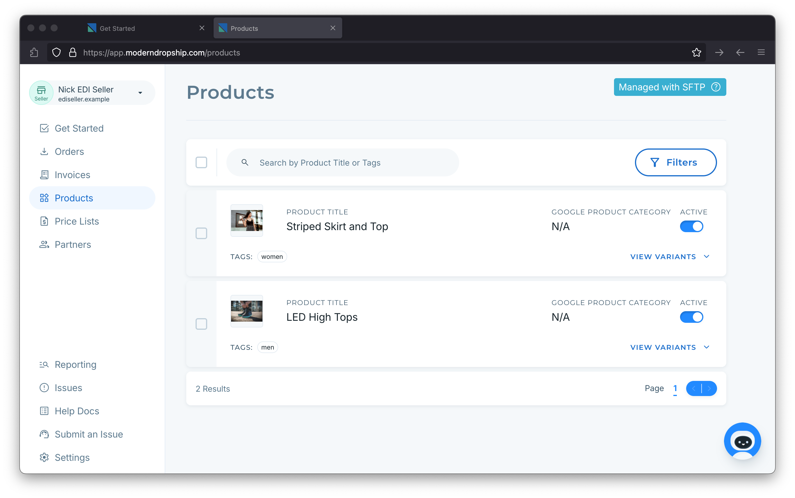 Products page in Modern Dropship