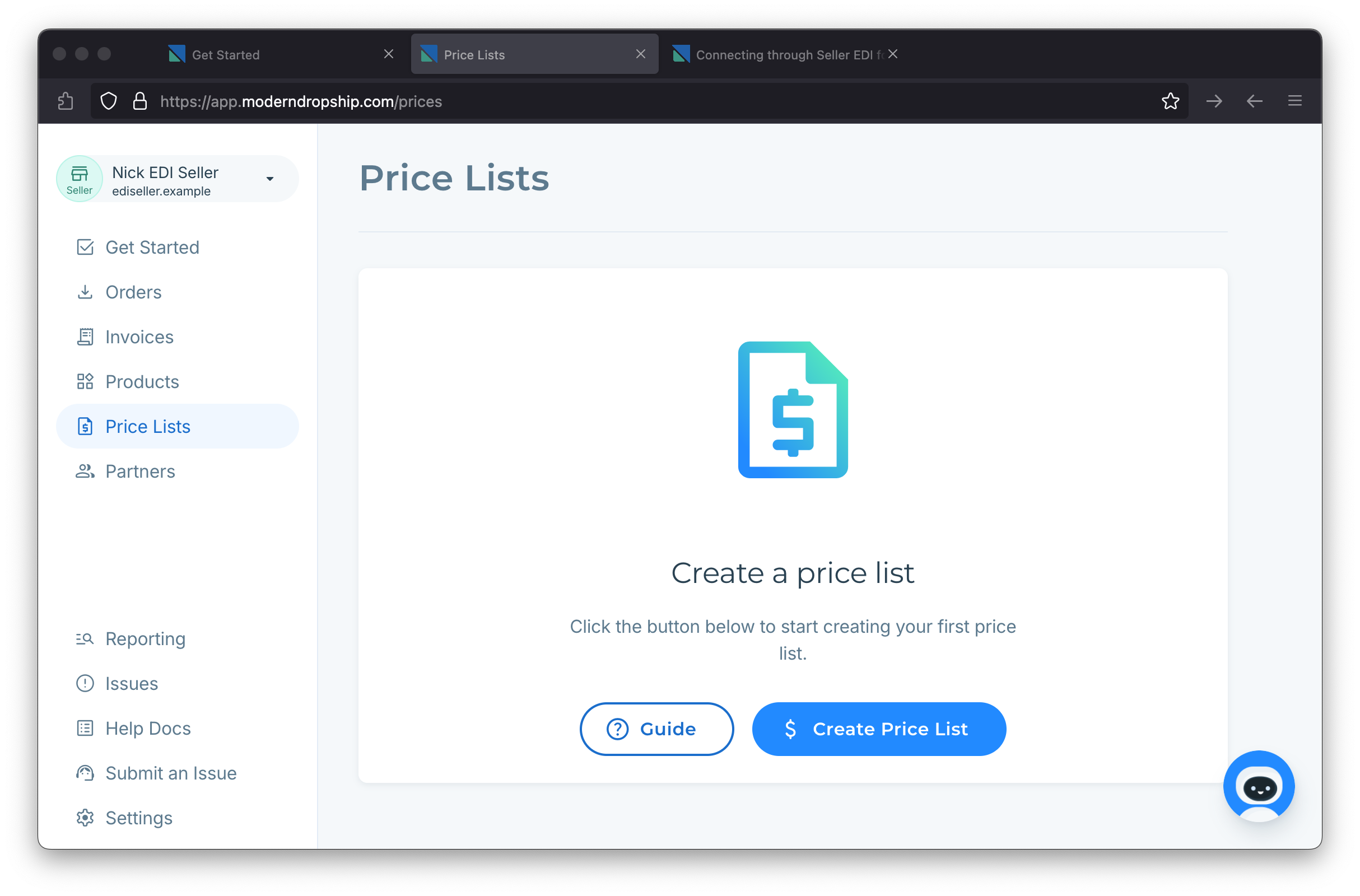 Create a new price list