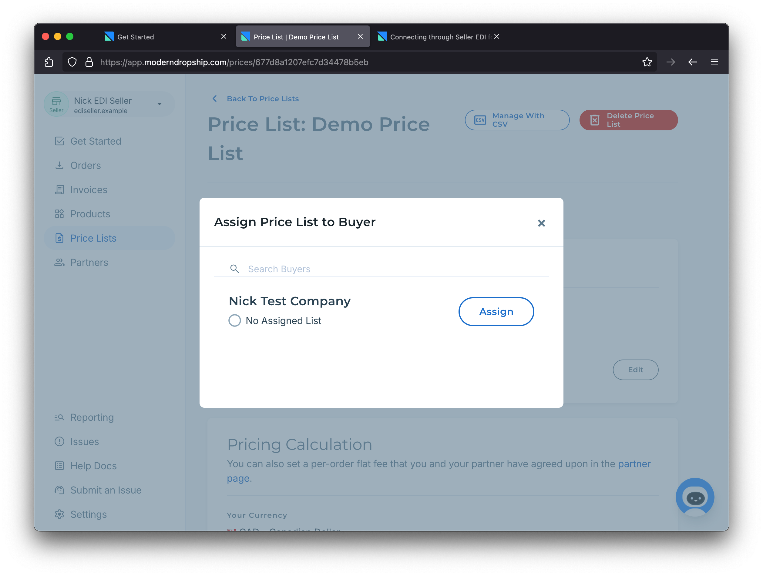 Assign this Price List to a Buyer