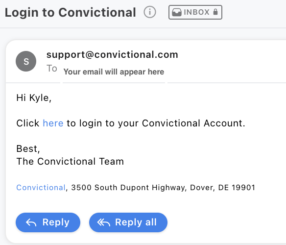 sign in email sent from convictional