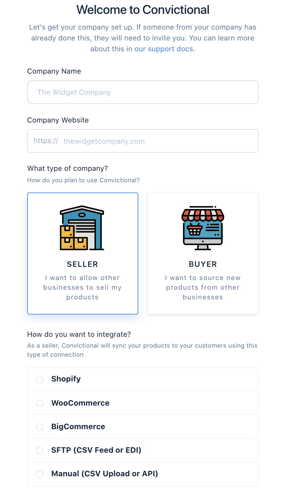 getting started company creation for convictional.com 