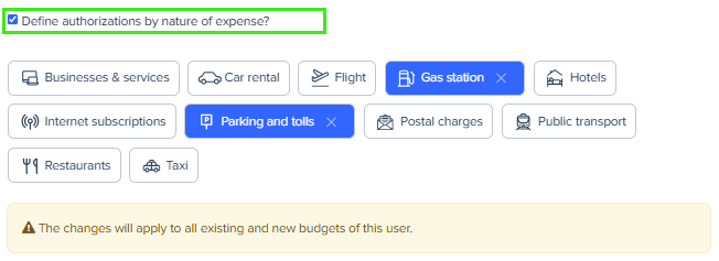 Edit authorized categories