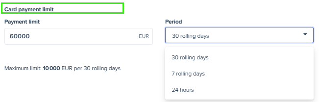 Edit card payment limit